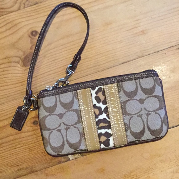 Coach Handbags - Coach Tan Canvas Logo & Leopard w/Leather Wristlet